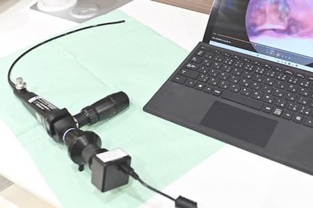 嚥下内視鏡検査で使用する内視鏡とモニター